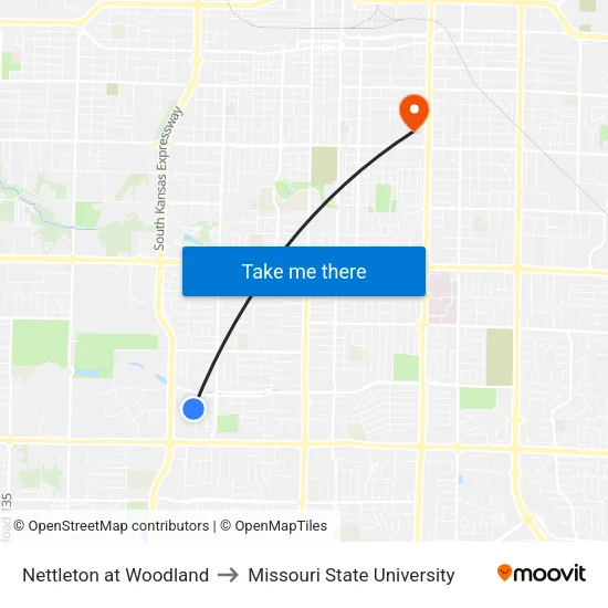 Nettleton at Woodland to Missouri State University map