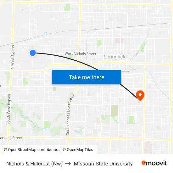 Nichols & Hillcrest (Nw) to Missouri State University map