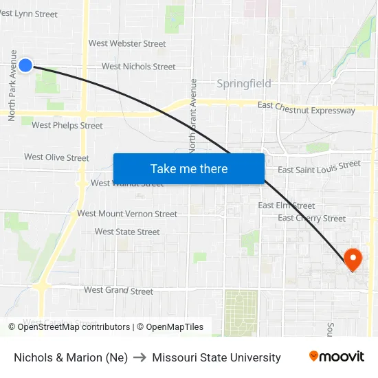 Nichols & Marion (Ne) to Missouri State University map