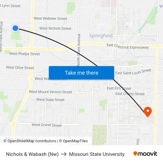 Nichols & Wabash (Nw) to Missouri State University map