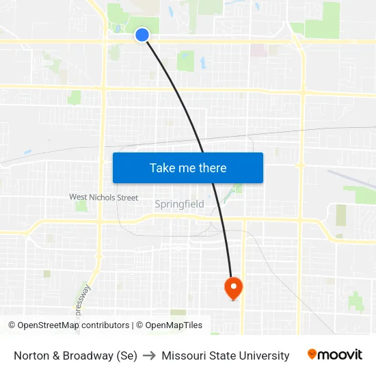 Norton & Broadway (Se) to Missouri State University map