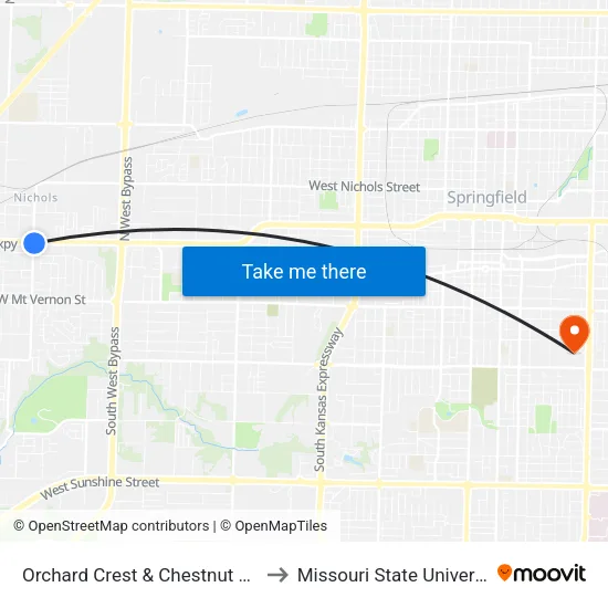 Orchard Crest & Chestnut Expy to Missouri State University map