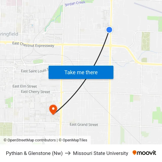 Pythian & Glenstone (Nw) to Missouri State University map