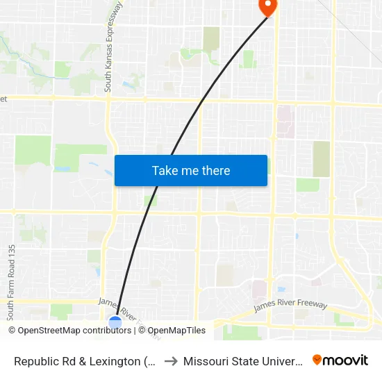 Republic Rd & Lexington (Ne) to Missouri State University map