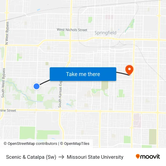 Scenic & Catalpa (Sw) to Missouri State University map