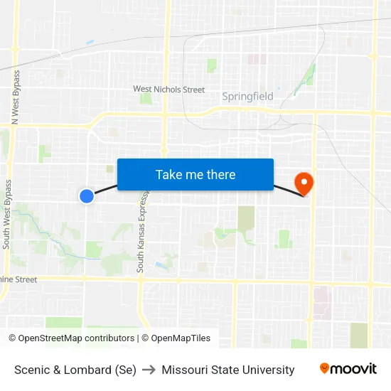 Scenic & Lombard (Se) to Missouri State University map