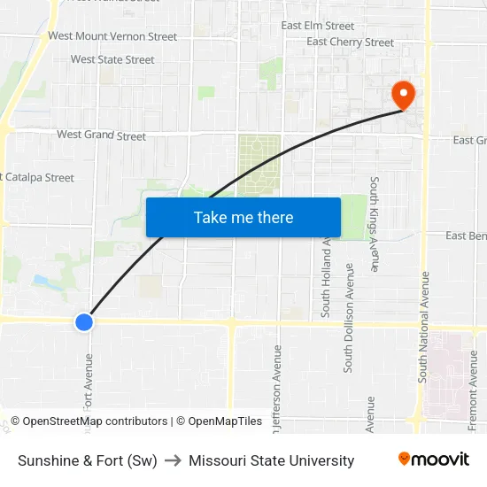 Sunshine & Fort (Sw) to Missouri State University map