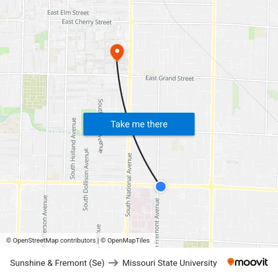 Sunshine & Fremont (Se) to Missouri State University map