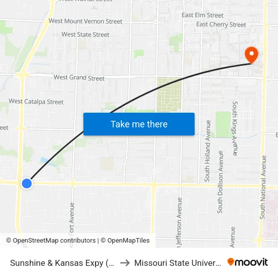 Sunshine & Kansas Expy (Se) to Missouri State University map