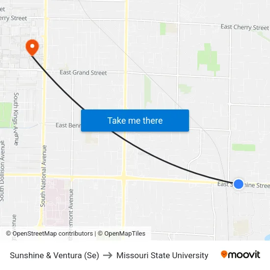 Sunshine & Ventura (Se) to Missouri State University map