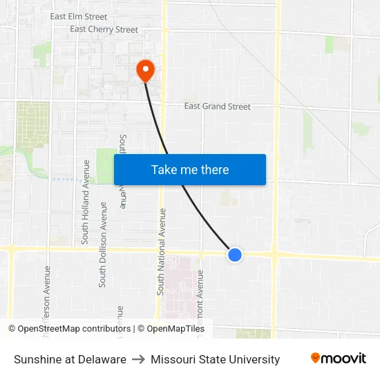Sunshine at Delaware to Missouri State University map