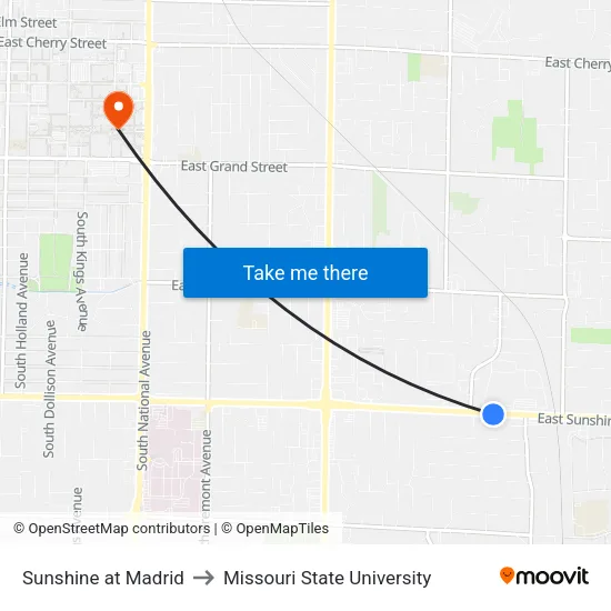 Sunshine at Madrid to Missouri State University map