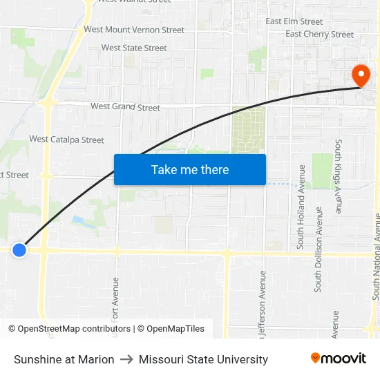 Sunshine at Marion to Missouri State University map