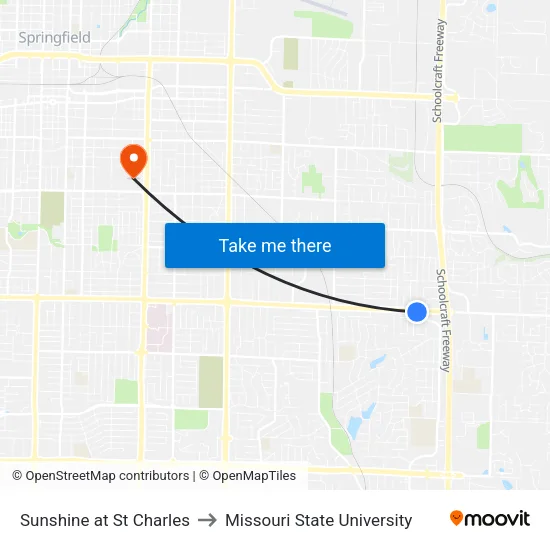 Sunshine at St Charles to Missouri State University map