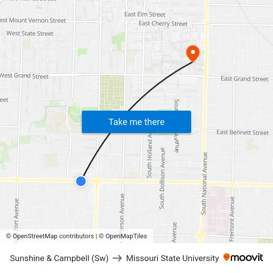 Sunshine & Campbell (Sw) to Missouri State University map