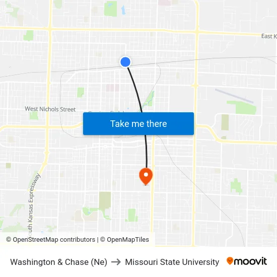 Washington & Chase (Ne) to Missouri State University map
