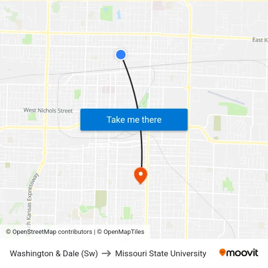 Washington & Dale (Sw) to Missouri State University map