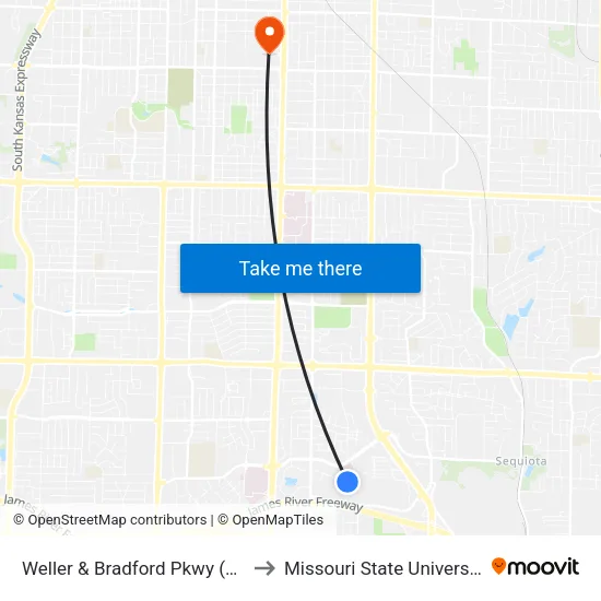 Weller & Bradford Pkwy (Se) to Missouri State University map
