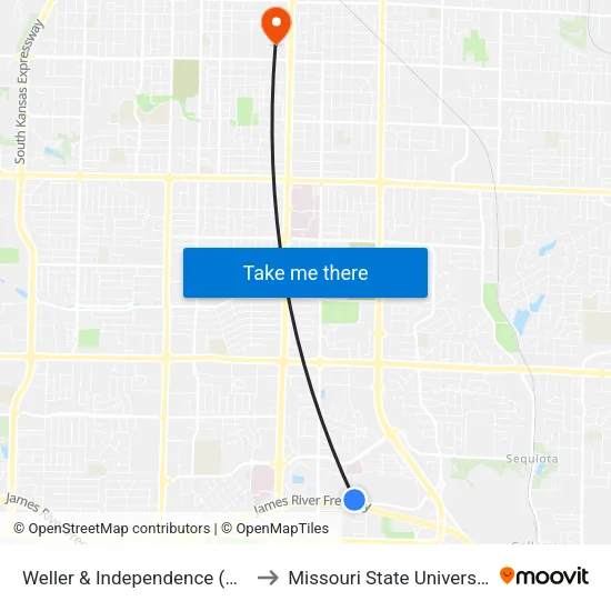 Weller & Independence (Ne) to Missouri State University map