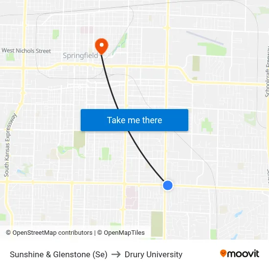 Sunshine & Glenstone (Se) to Drury University map