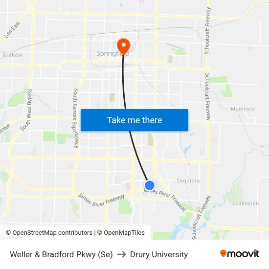 Weller & Bradford Pkwy (Se) to Drury University map