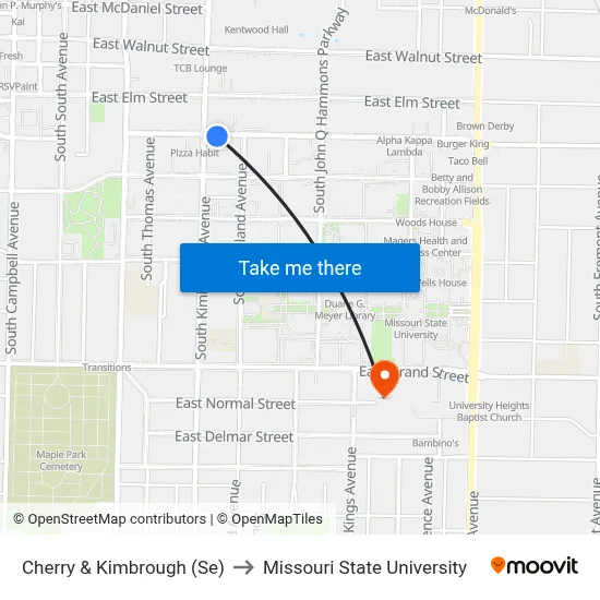 Cherry & Kimbrough (Se) to Missouri State University map