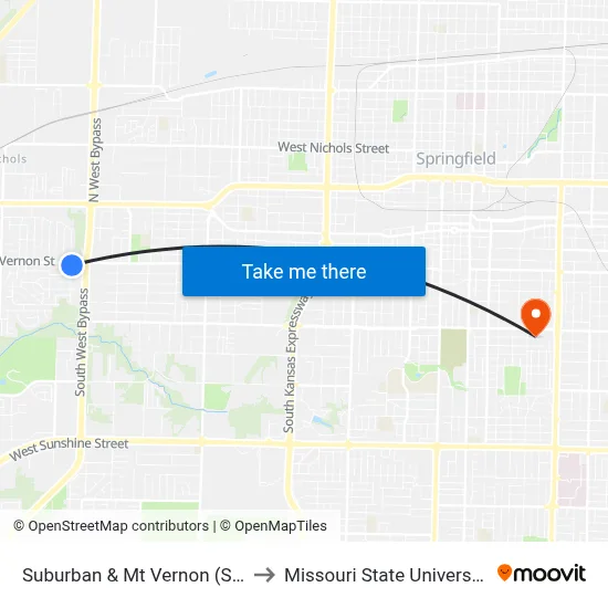 Suburban & Mt Vernon (Se) to Missouri State University map