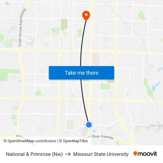 National & Primrose (Nw) to Missouri State University map