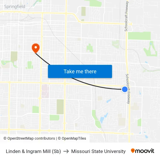 Linden & Ingram Mill (Sb) to Missouri State University map