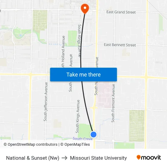 National & Sunset (Nw) to Missouri State University map