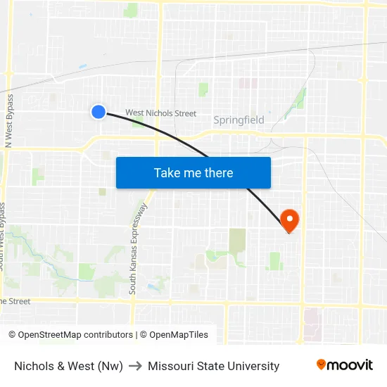 Nichols & West (Nw) to Missouri State University map