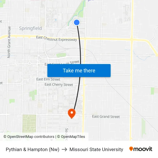 Pythian & Hampton (Nw) to Missouri State University map
