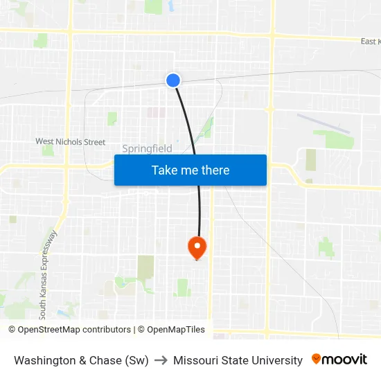 Washington & Chase (Sw) to Missouri State University map