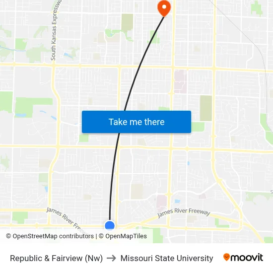 Republic & Fairview (Nw) to Missouri State University map