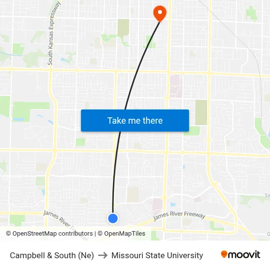 Campbell & South (Ne) to Missouri State University map