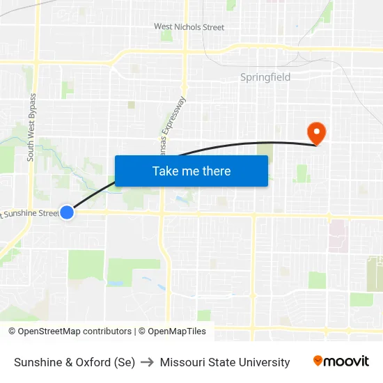 Sunshine & Oxford (Se) to Missouri State University map