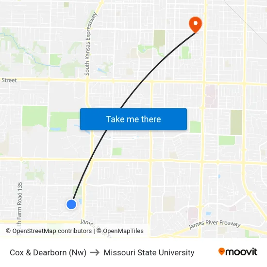 Cox & Dearborn (Nw) to Missouri State University map