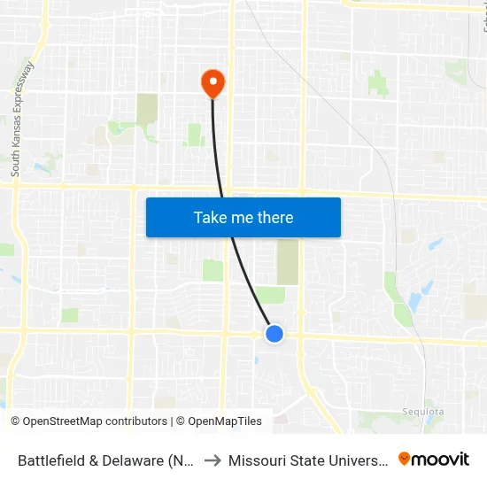 Battlefield & Delaware (Nw) to Missouri State University map