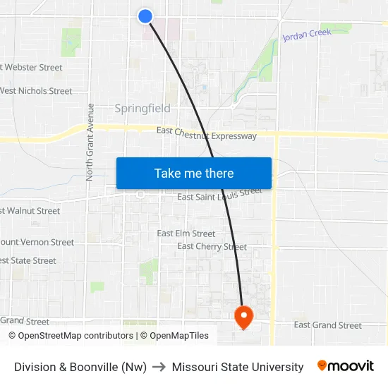 Division & Boonville (Nw) to Missouri State University map
