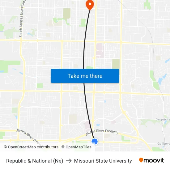 Republic & National (Ne) to Missouri State University map