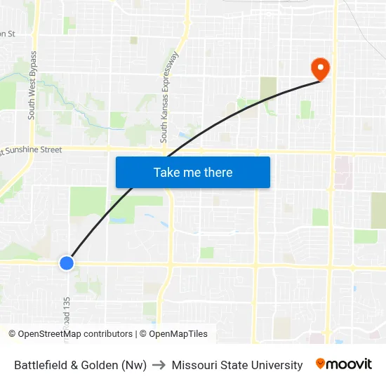 Battlefield & Golden (Nw) to Missouri State University map