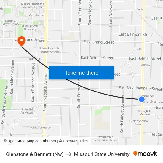 Glenstone & Bennett (Nw) to Missouri State University map
