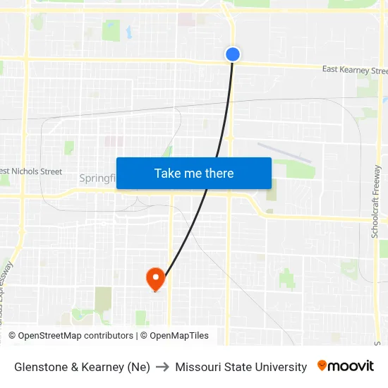 Glenstone & Kearney (Ne) to Missouri State University map
