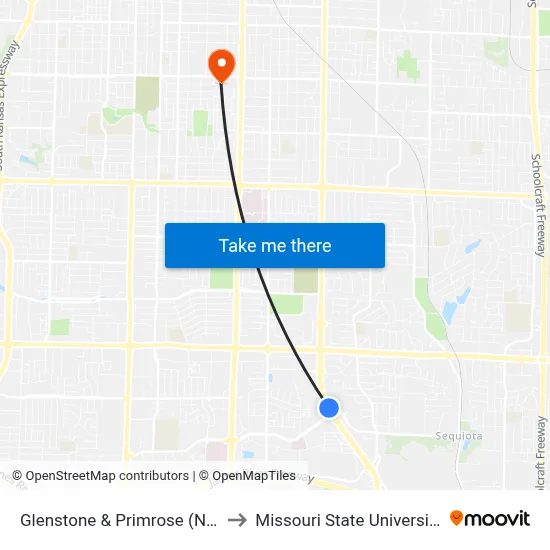 Glenstone & Primrose (Ne) to Missouri State University map