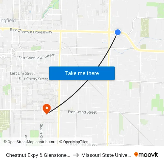 Chestnut Expy & Glenstone (Ne) to Missouri State University map