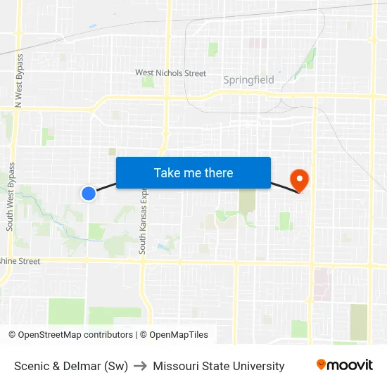 Scenic & Delmar (Sw) to Missouri State University map