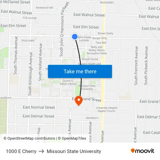 1000 E Cherry to Missouri State University map