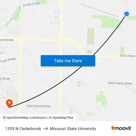1339 N Cedarbrook to Missouri State University map