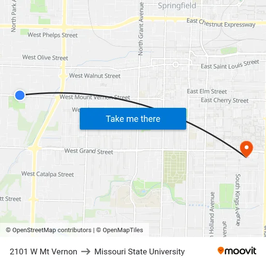 2101 W Mt Vernon to Missouri State University map