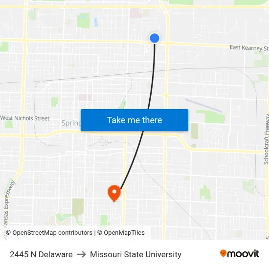 2445 N Delaware to Missouri State University map